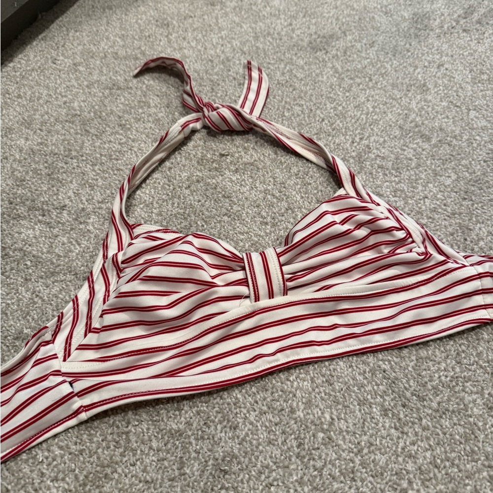 Vintage. Red and White Striped Halter Bikini Top